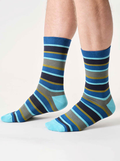 Mens Rugby Stripe Organic Cottons Crew Socks