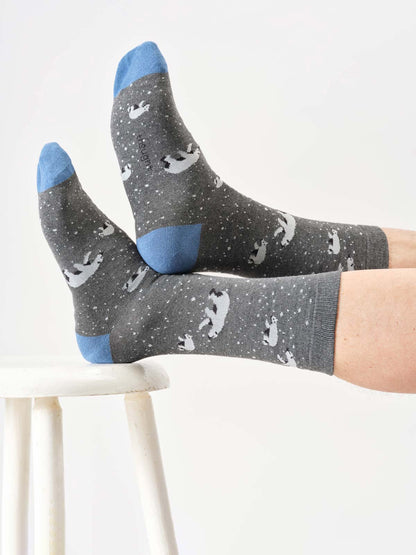Mens Wintery Polar Bear Bamboo Crew Socks
