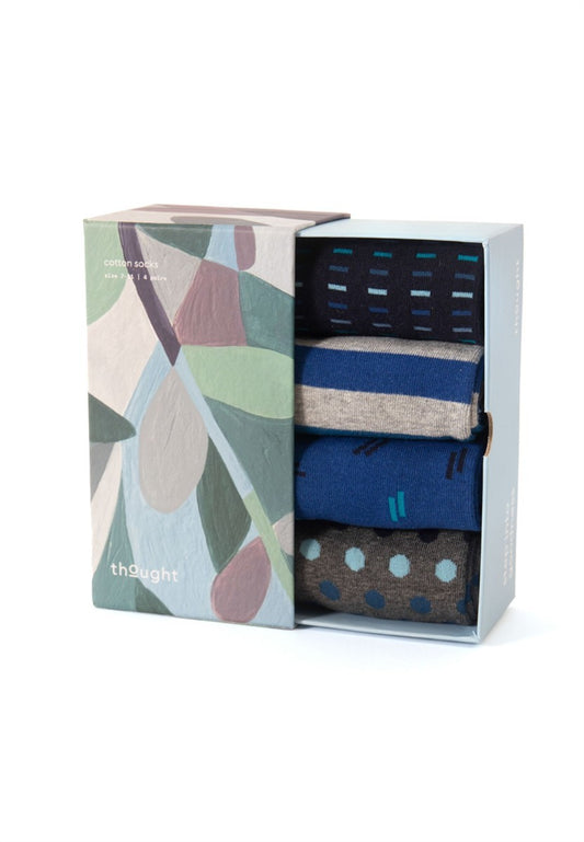 Mens Spot & Stripe Organic Cotton Gift Box Of 4 Socks
