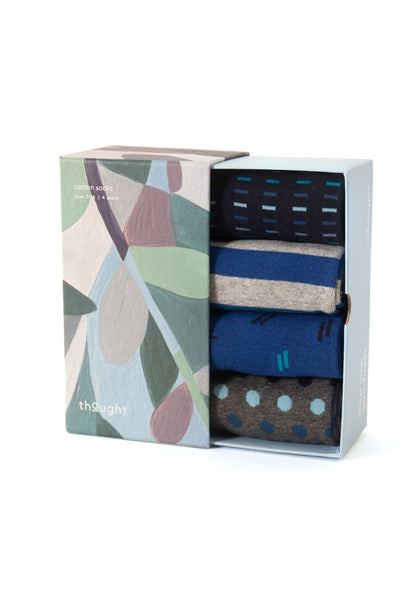 Mens Spot & Stripe Organic Cotton Gift Box Of 4 Socks