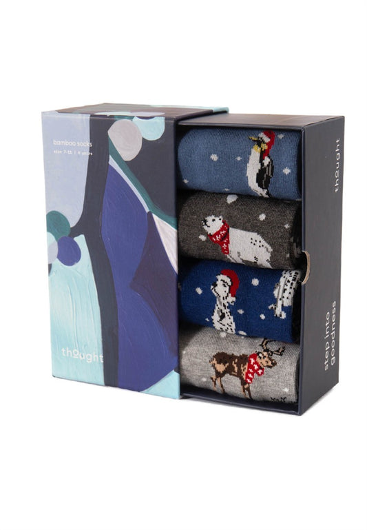 Mens Christmas Animals Bamboo Gift Box Of 4 Socks