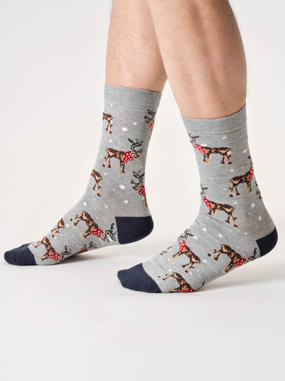 Mens Christmas Animals Bamboo Gift Box Of 4 Socks