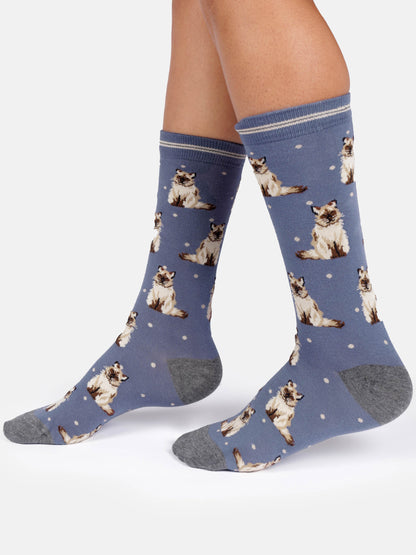 Womens Cats And Dogs Bamboo Crew Socks