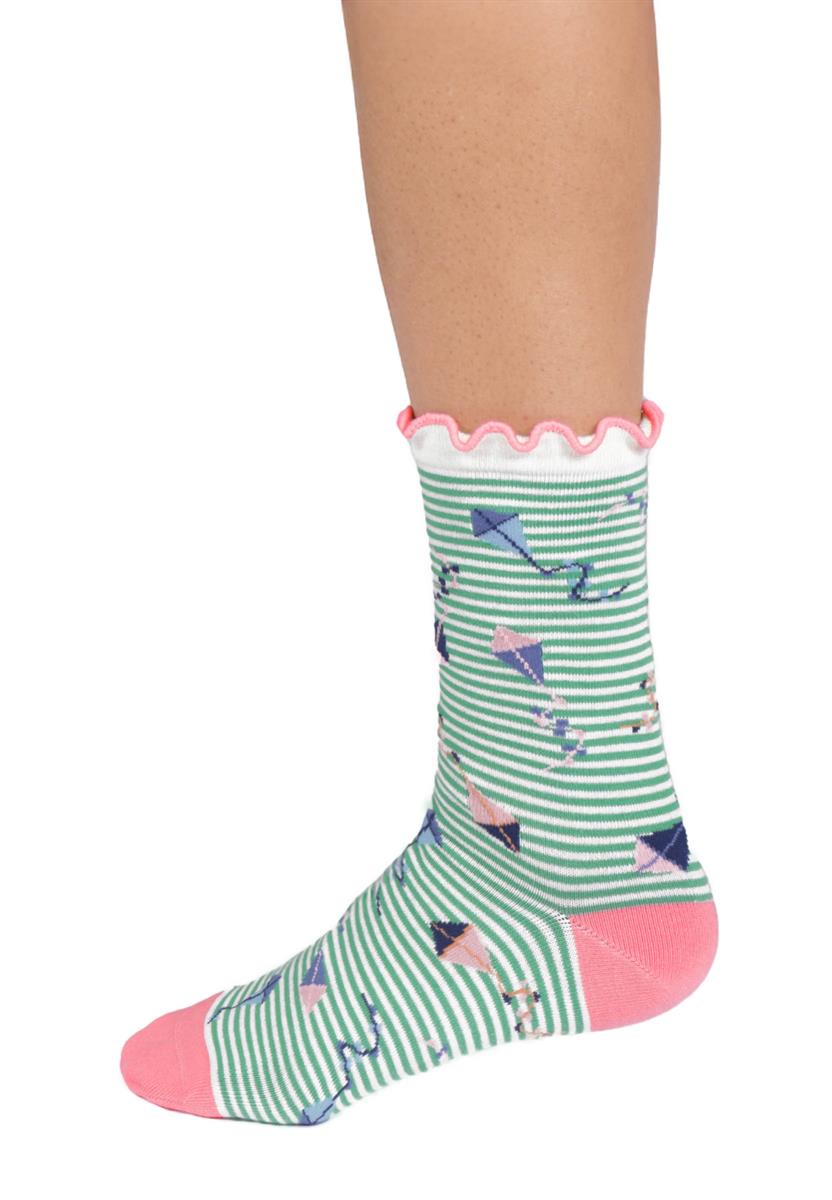 Womens Flying Kites Bamboo Frill Crew Socks - Marlowe nature