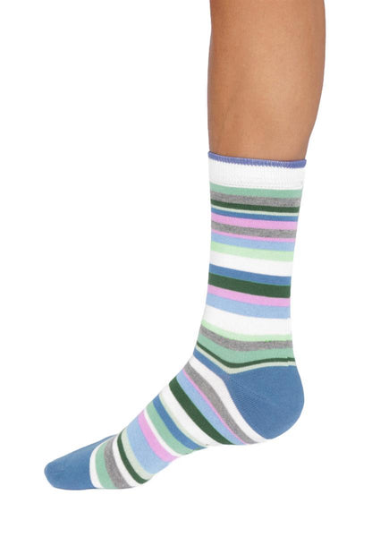 Womens Colourful Stripe Bamboo Crew Socks