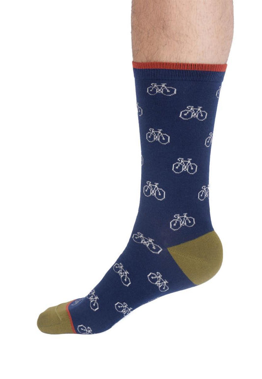 Mens Simple Bike Bamboo Crew Socks
