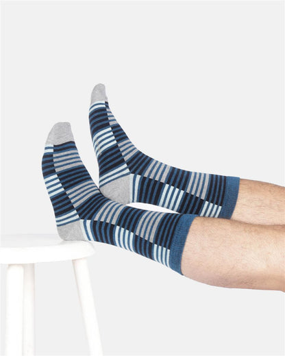 Mens Stripe Colour Block Organic Cotton Crew Socks - Marlowe nature