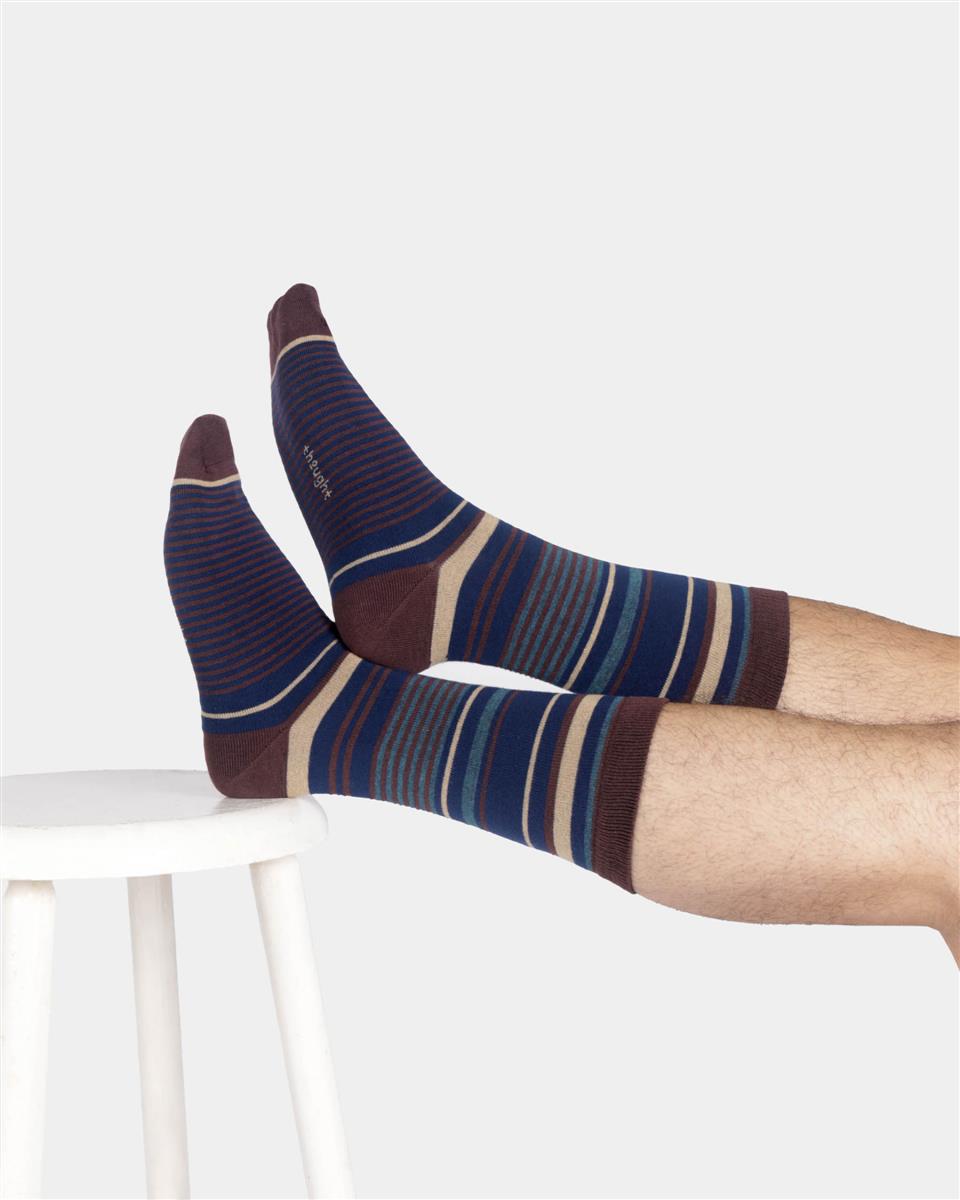 Mens Variated Stripe Bamboo Crew Socks - Marlowe nature