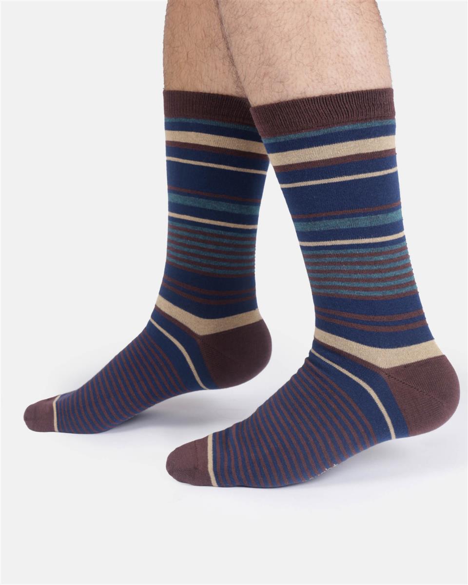 Mens Variated Stripe Bamboo Crew Socks - Marlowe nature