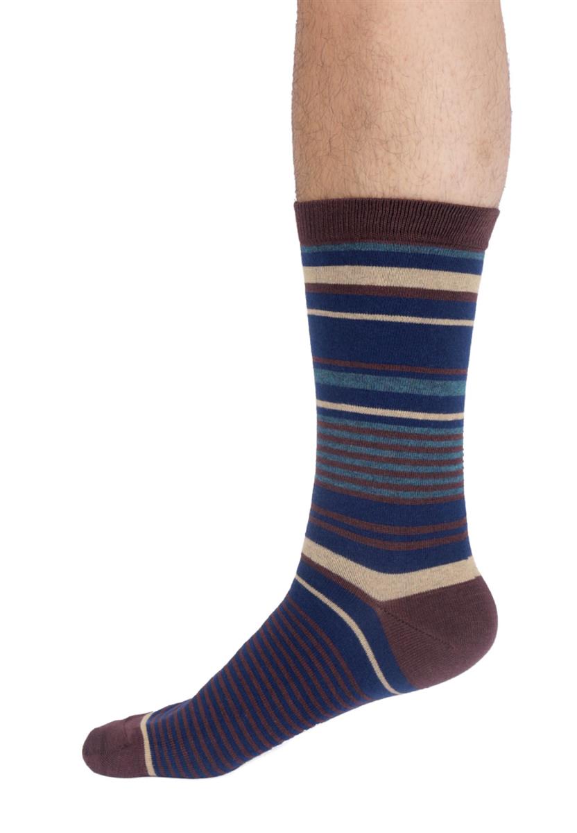 Mens Variated Stripe Bamboo Crew Socks - Marlowe nature