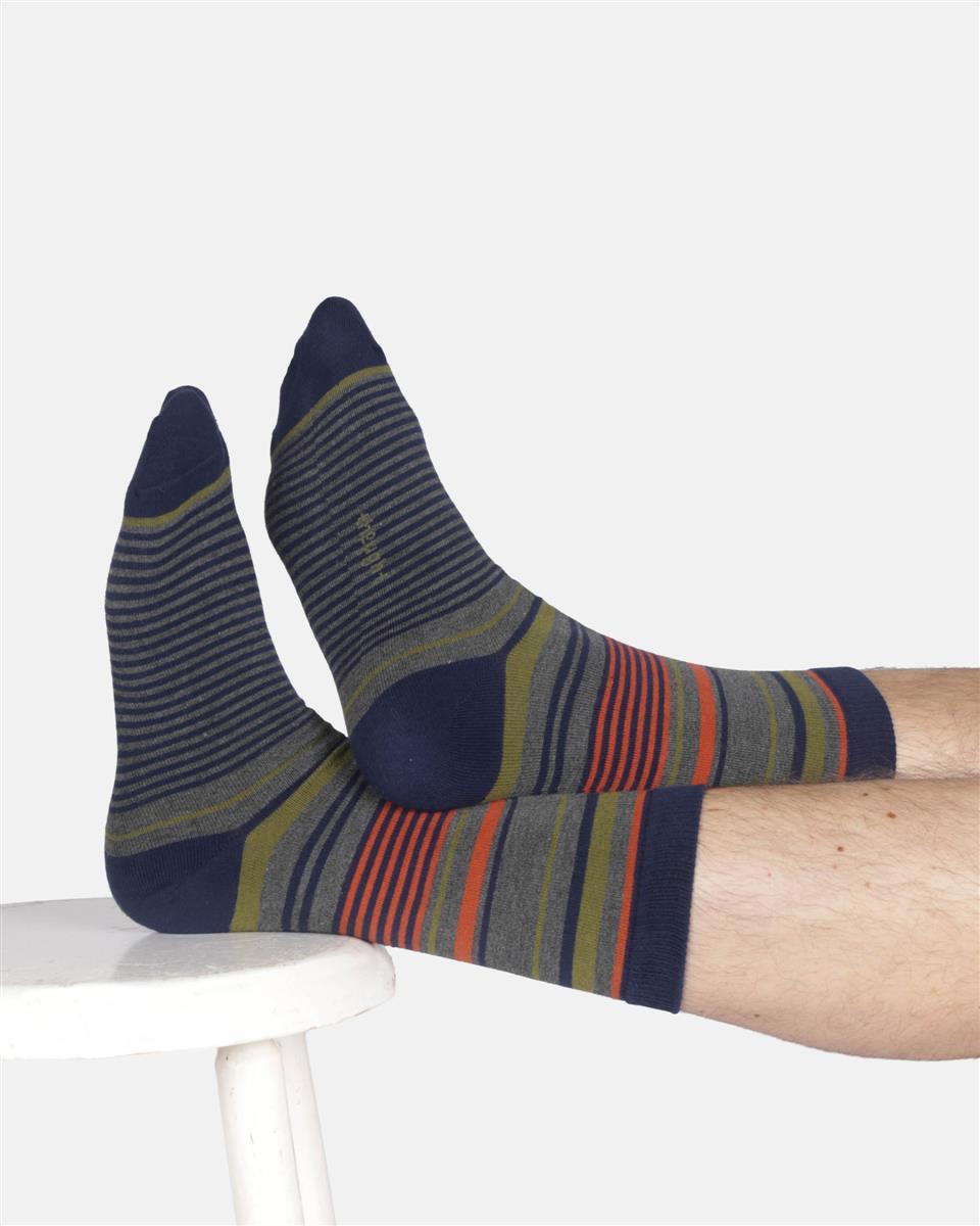 Mens Variated Stripe Bamboo Crew Socks - Marlowe nature