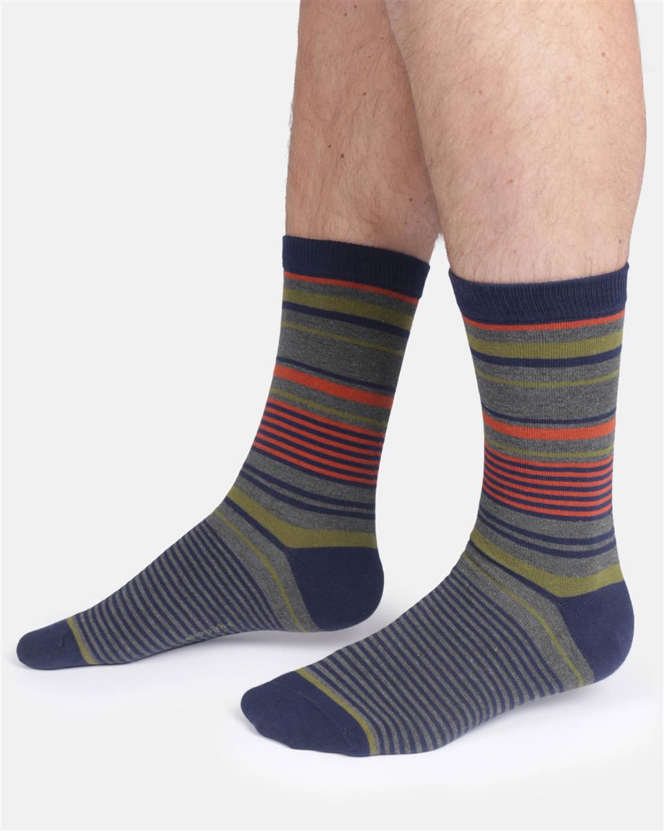 Mens Variated Stripe Bamboo Crew Socks - Marlowe nature