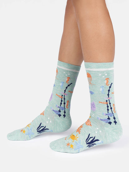 Womens Under The Sea Organic Cotton Crew Socks