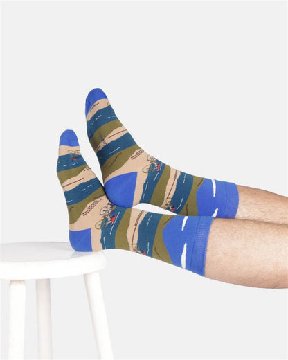 Mens Bike Landscape Organic Cotton Crew Socks