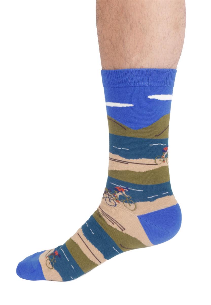 Mens Bike Landscape Organic Cotton Crew Socks