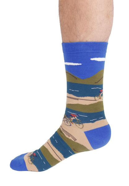 Mens Bike Landscape Organic Cotton Crew Socks