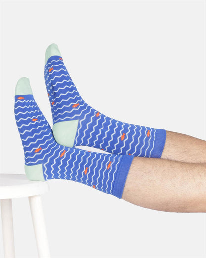 Mens Wavy Sea Stripe Organic Cotton Crew Socks