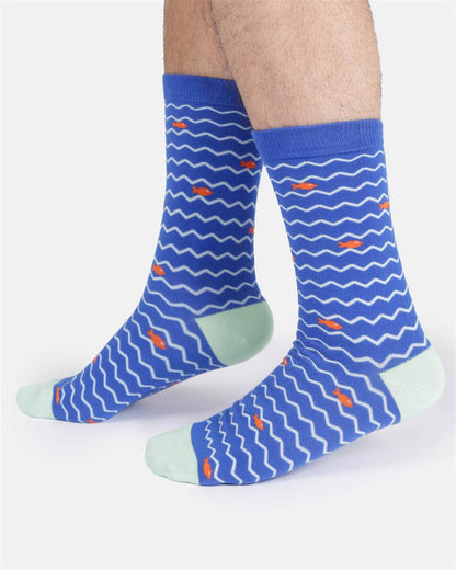 Mens Wavy Sea Stripe Organic Cotton Crew Socks