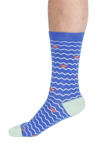 Mens Wavy Sea Stripe Organic Cotton Crew Socks
