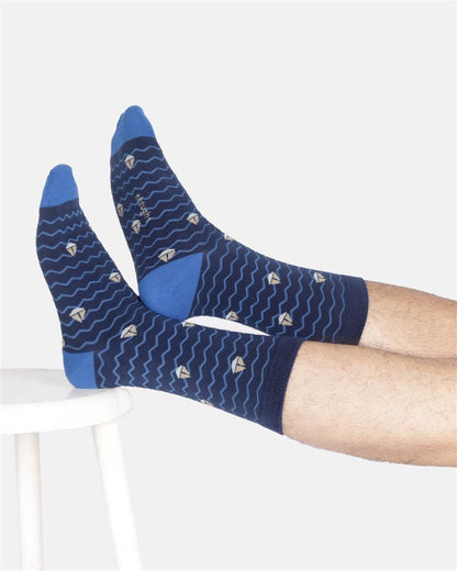 Mens Wavy Sea Stripe Organic Cotton Crew Socks