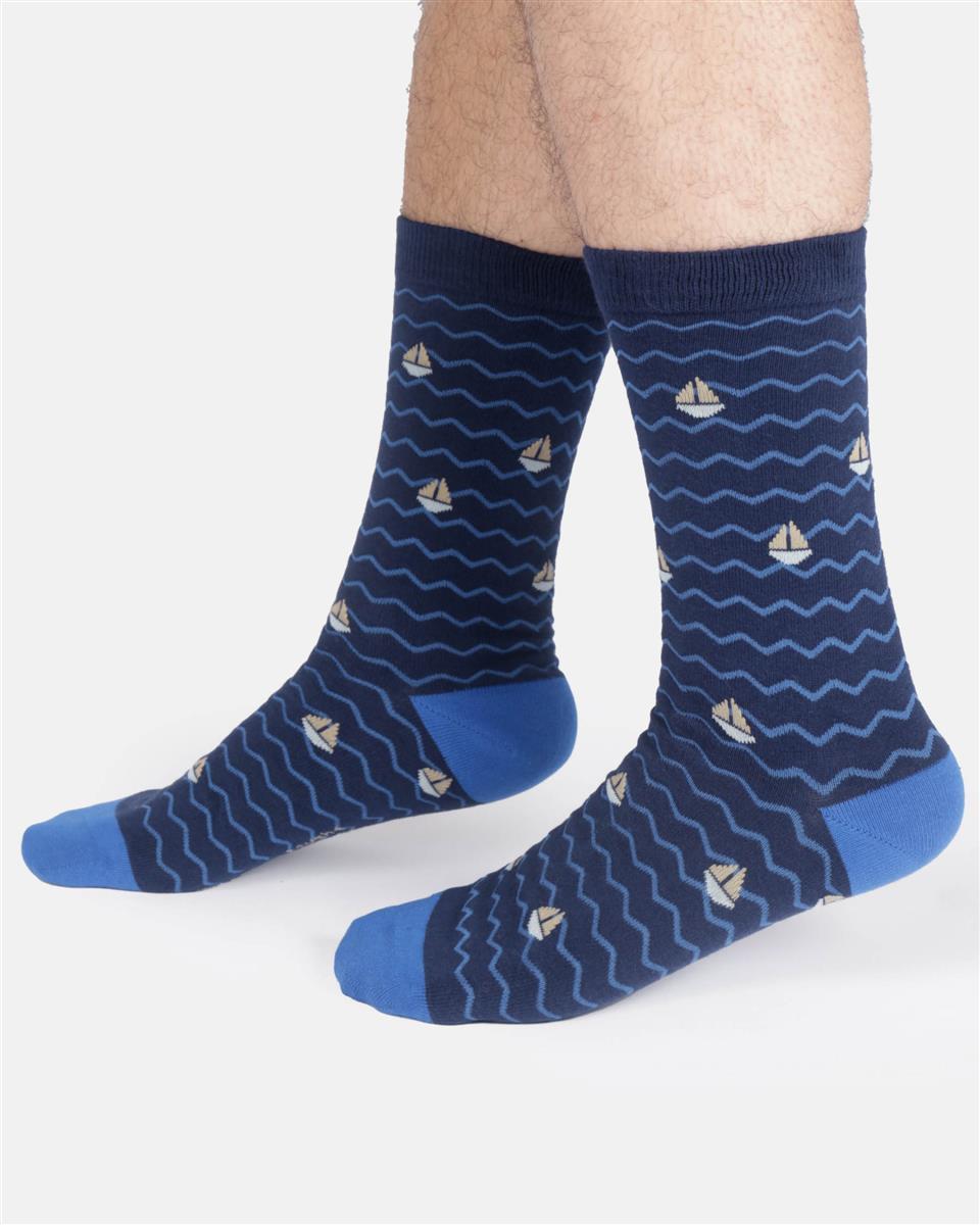 Mens Wavy Sea Stripe Organic Cotton Crew Socks