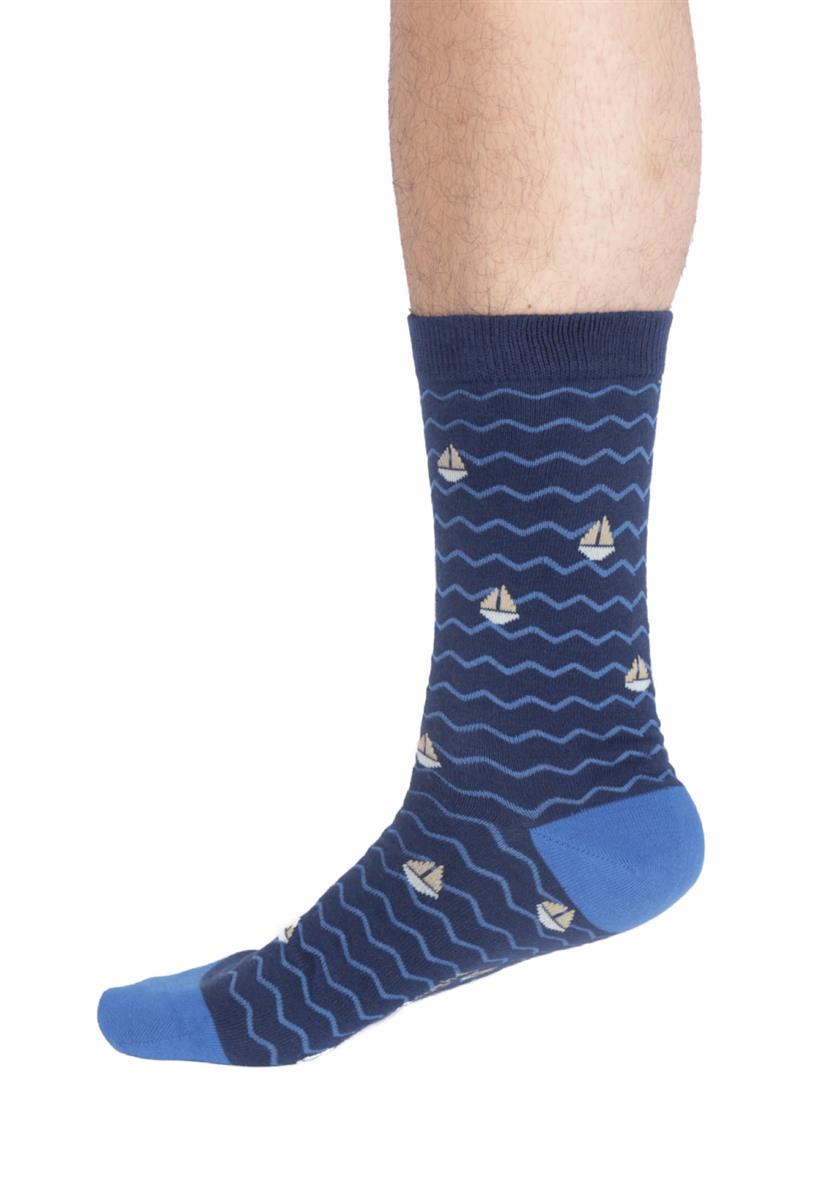 Mens Wavy Sea Stripe Organic Cotton Crew Socks
