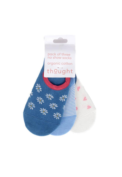 Womens Patterned Organic Cotton No-Show Socks 3 Pack